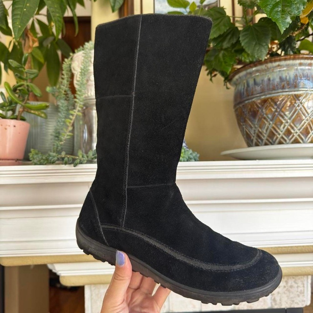 Patagonia Lugano Waterproof Black Suede Mid-Calf Boots